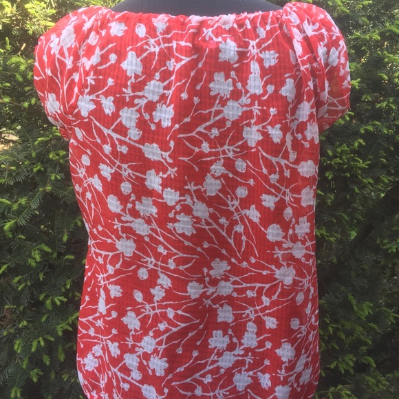 Gap Floral Summer Top Red White Drawstring Neck - Picture 3 of 4